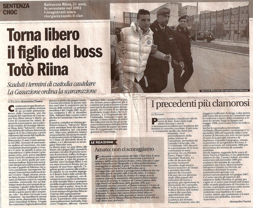 Torna libero il figlio del boss Totò Riina