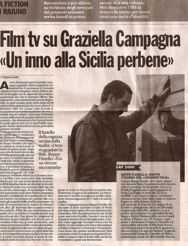 Film Tv su Graziella Campagna «Un inno alla Sicilia perbene»