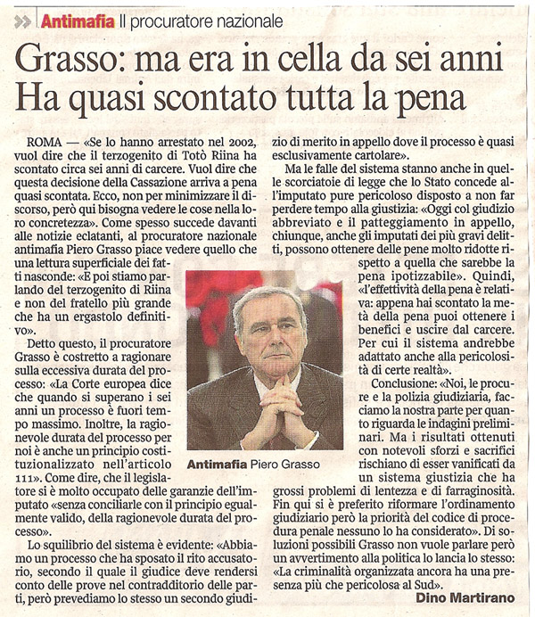 Grasso: ma era in cella da sei anni. Ha quasi scontato tutta la pena