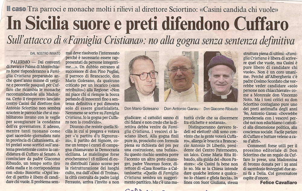In Sicilia suore e preti difendono Cuffaro