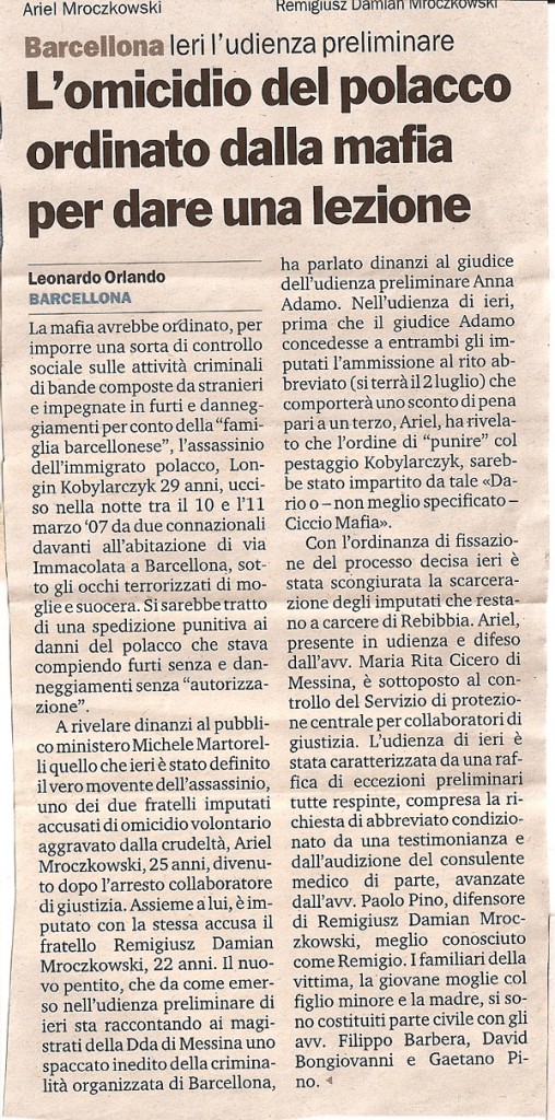L’omicidio del polacco ordinato dalla mafia per dare una lezione