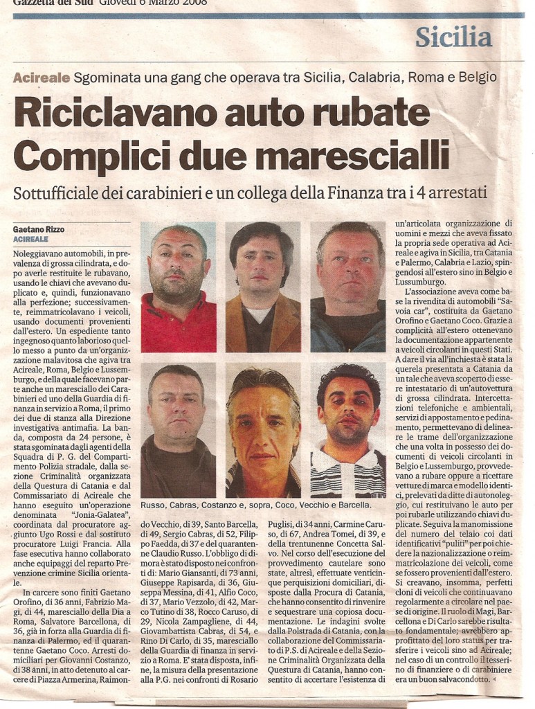Riciclavano auto rubate. Complici due marescialli