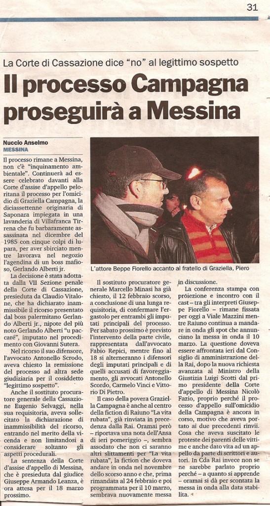 Il processo Campagna proseguirà a Messina