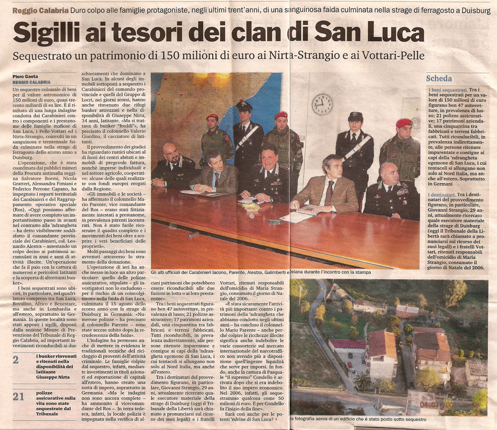 Sigilli ai tesori del clan di San Luca