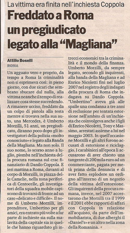 Freddato a Roma un pregiudicato legato alla “Magliana”