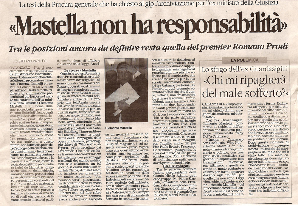 «Mastella non ha responsabilità»