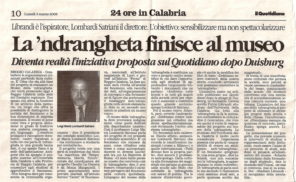 La ‘ndrangheta finisce al museo