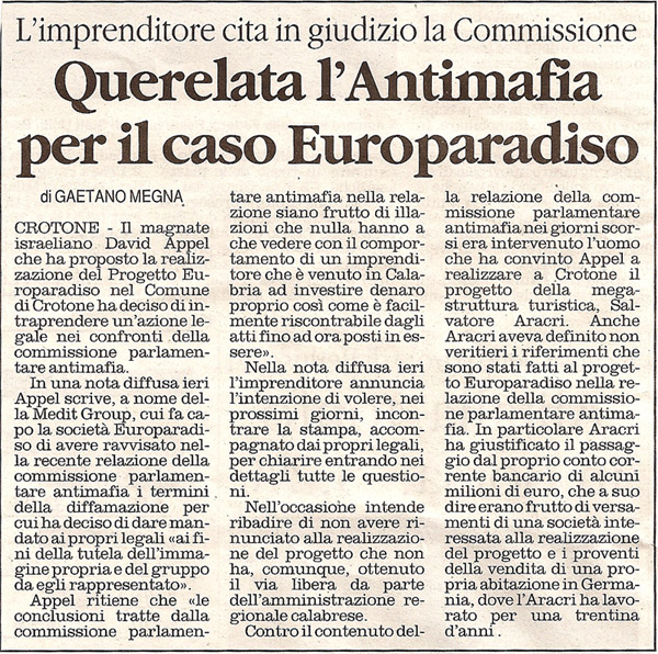 Querelata l’Antimafia per il caso Europaradiso