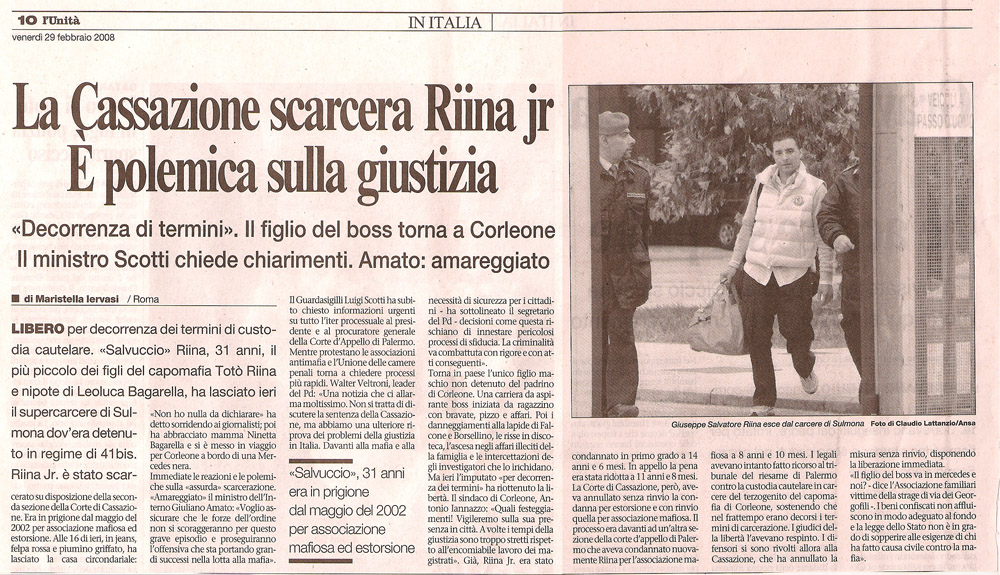 La Cassazione scarcera Riina jr. E’ polemica sulla giustizia