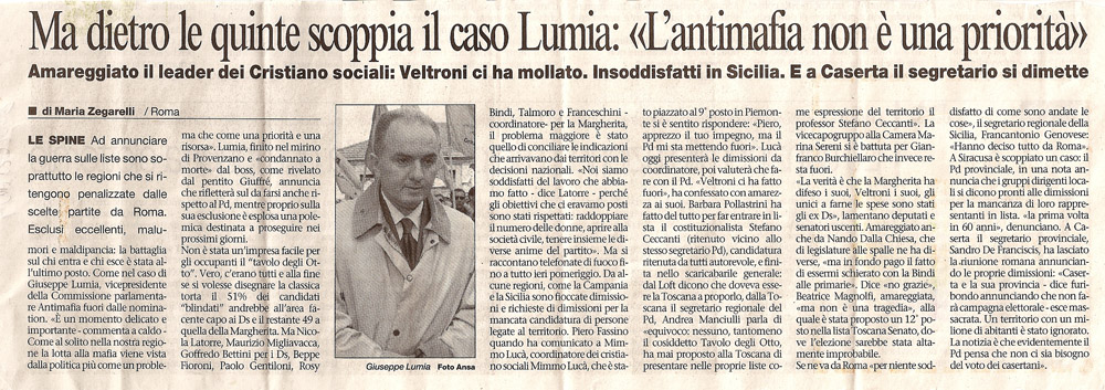 Ma dietro le quinte scoppia il caso Lumia:«L’antimafia non è una priorità»