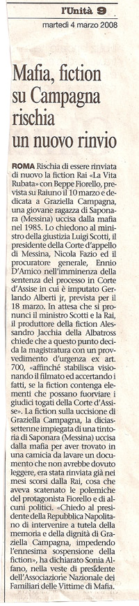 Mafia, fiction su Campagna rischia un nuovo rinvio