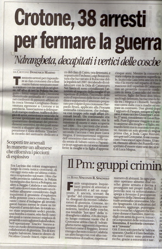 Crotone, 38 arresti per fermare la guerra