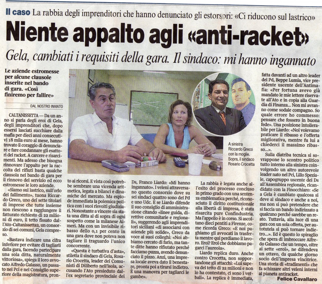 Niente appalti agli antiracket