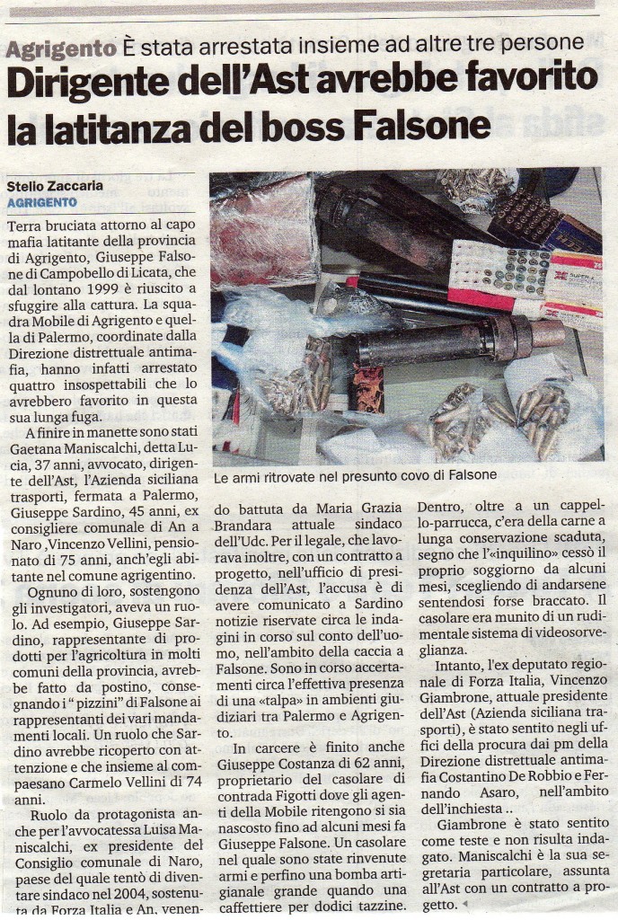 Dirigente dell’Ast avrebbe favorito la latitanza del boss Falsone