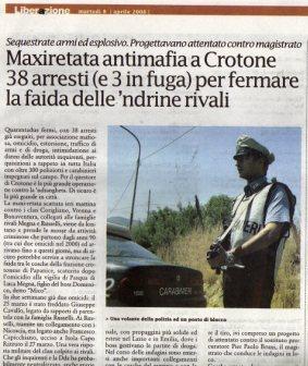Maxiretata antimafia a Crotone 38 arresti (3 in fuga) per fermare la faida delle ‘ndrine rivali
