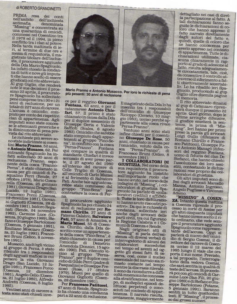 Missing chieste 9 condanne