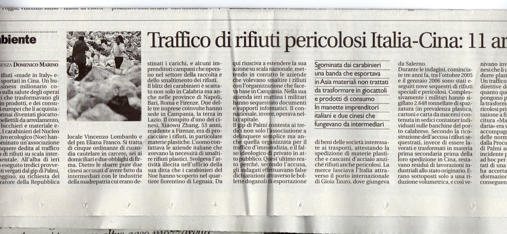 Traffico di rifiuti fra Cina – Italia