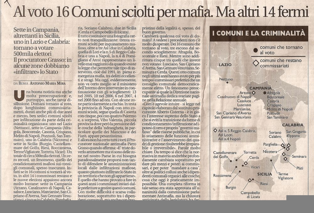 Al voto 16 Comuni sciolti per mafia. Ma altri 14 fermi