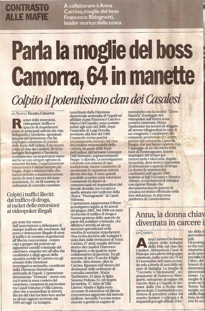 Parla la moglie del Boss, Camorra, 64 in manette