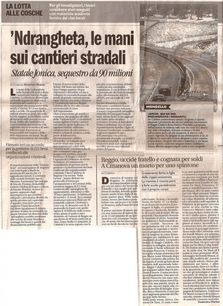 ‘Ndrangheta, le mani sui cantieri stradali