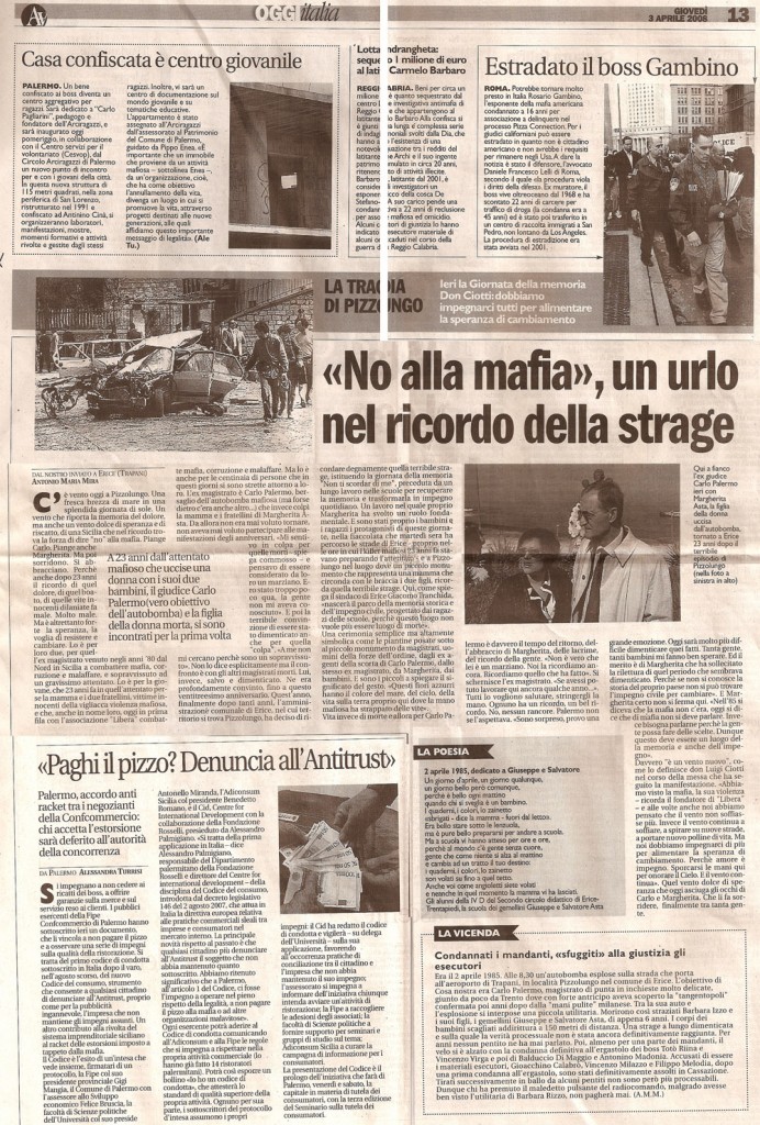 «No alla mafia», un urlo nel ricordo della strage