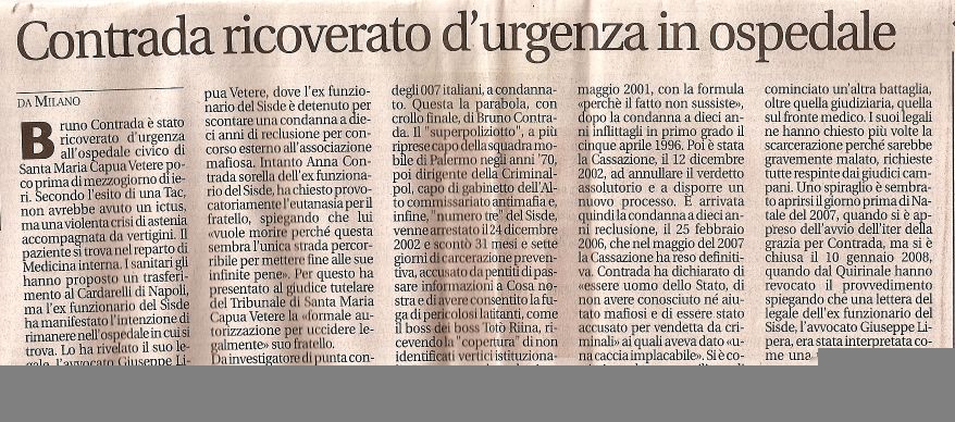 Contrada ricoverato d’urgenza in ospedale