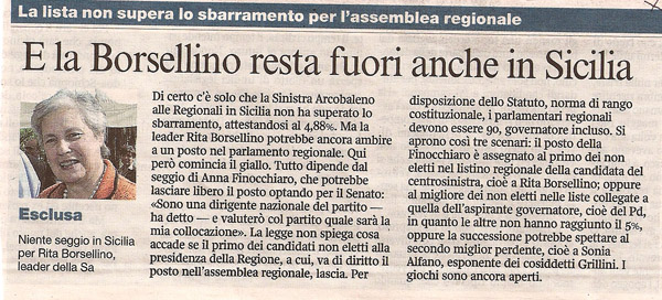 E la Borsellino resta fuori anche in Sicilia