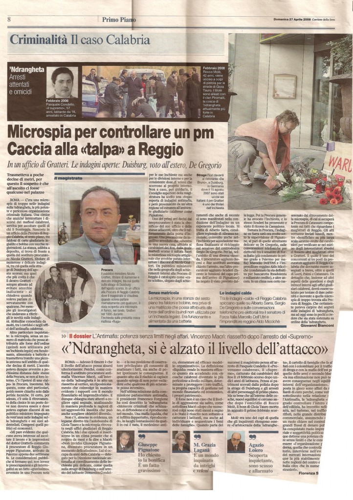 Microspia per controllare un pm. Caccia alla talpa a Reggio