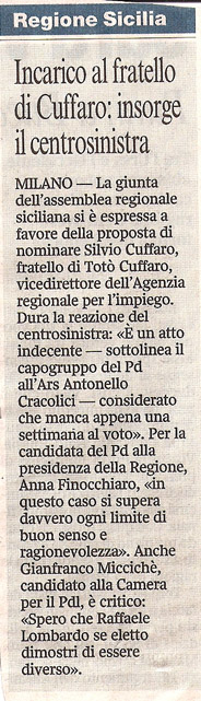 Incarico al fratello di Cuffaro: insorge il centrosinistra