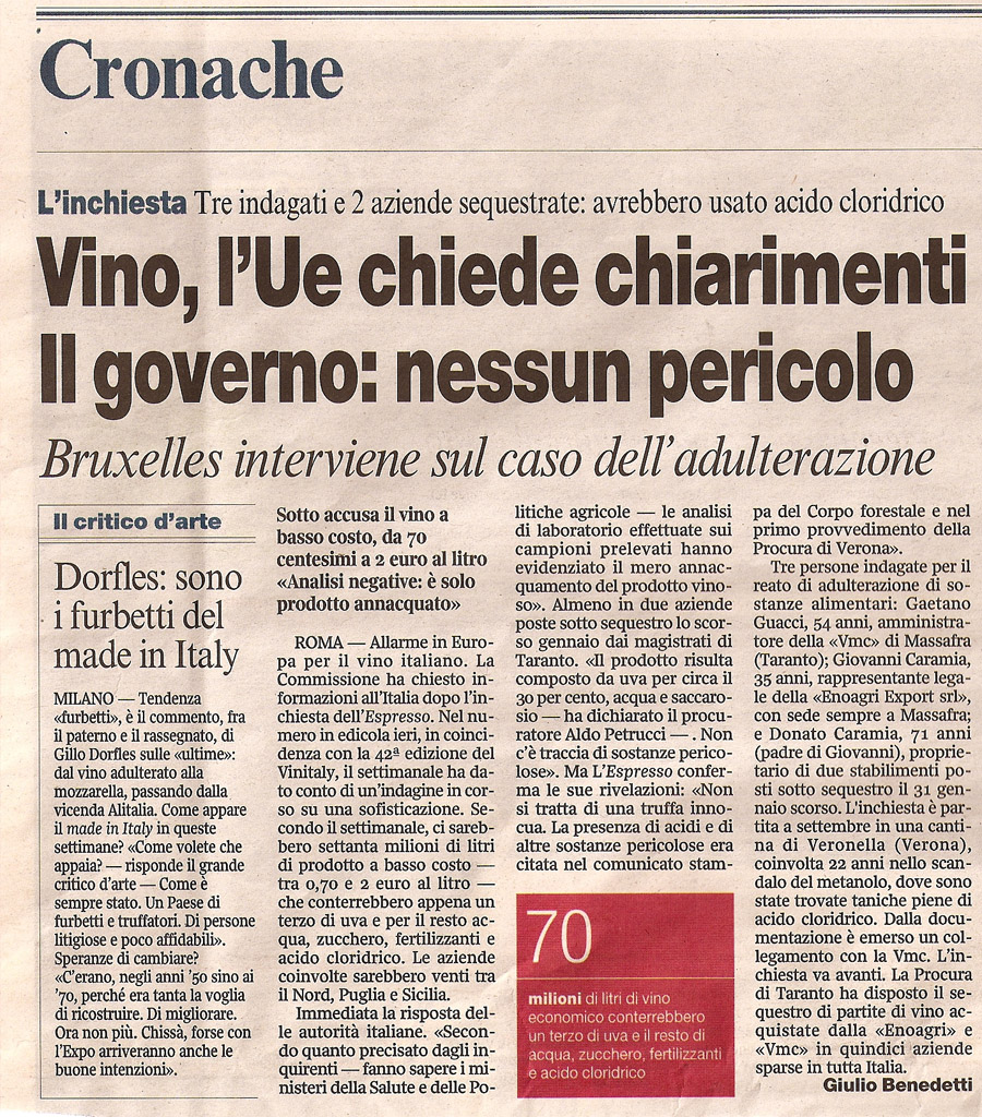 Vino, l’Ue chiede chiarimenti