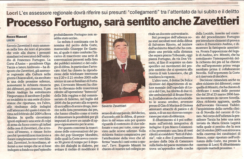 Processo Fortugno, sarà sentito anche Zavattieri