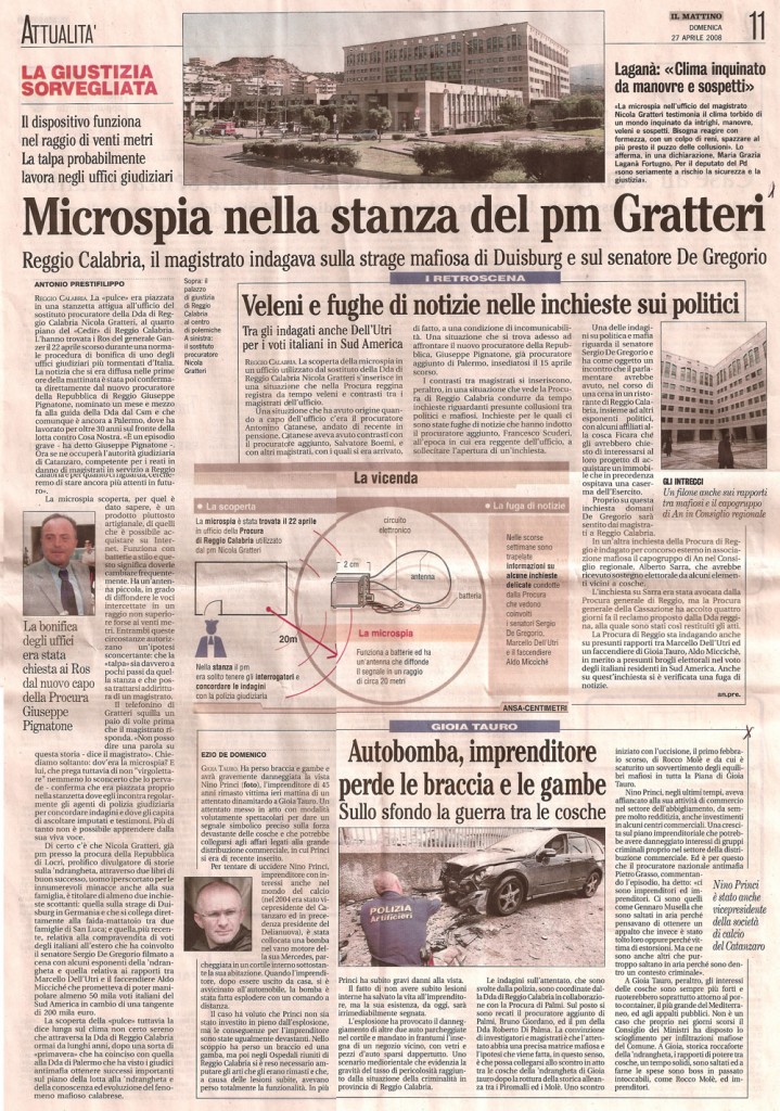 Microspia nella stanza del pm Gratteri