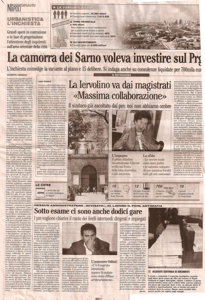 La camorra dei Sarno voleva investire sul Prg