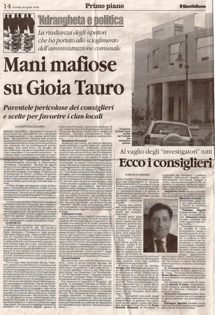 Mani mafiose su Gioia Tauro
