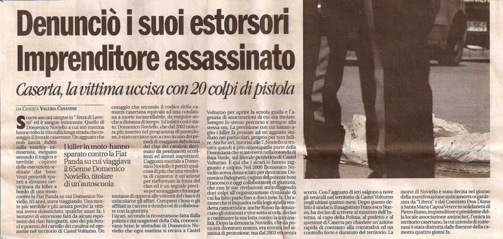 DEnunciò i suoi estorsori, imprenditore assassinato