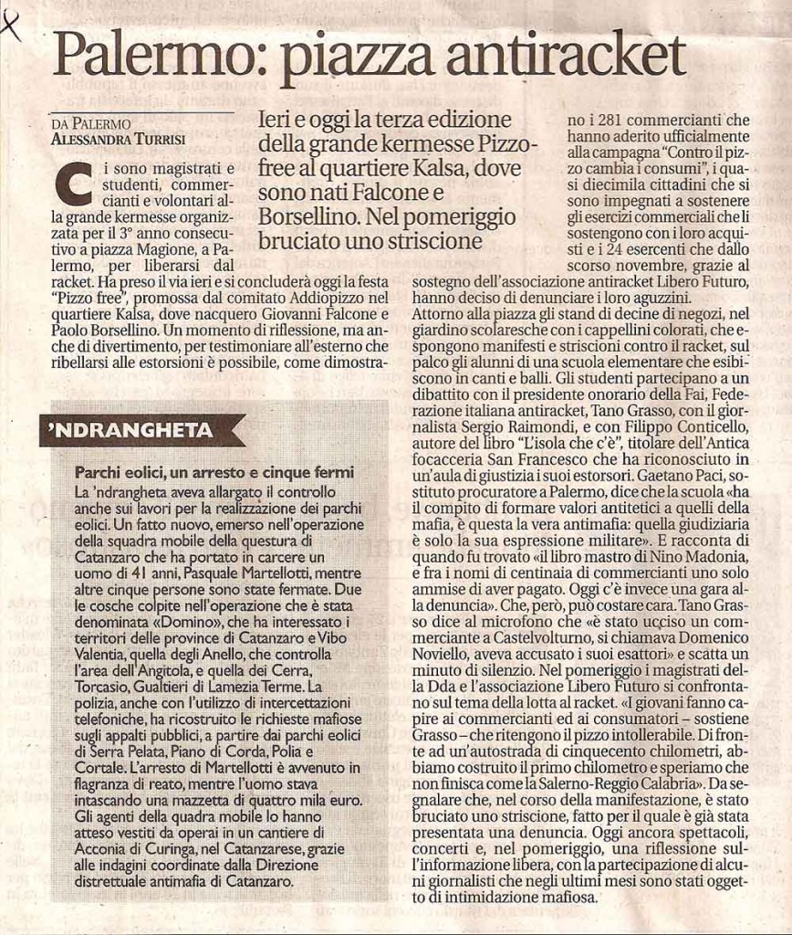 Palermo: piazza antiracket