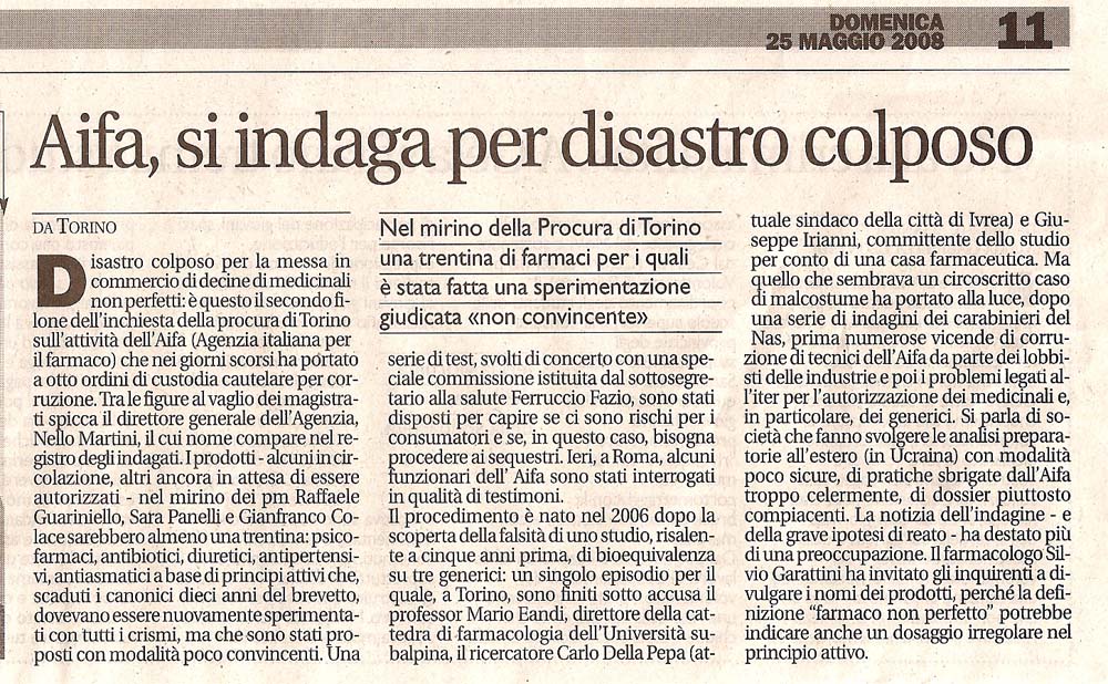 Aifa, si indaga per disastro colposo