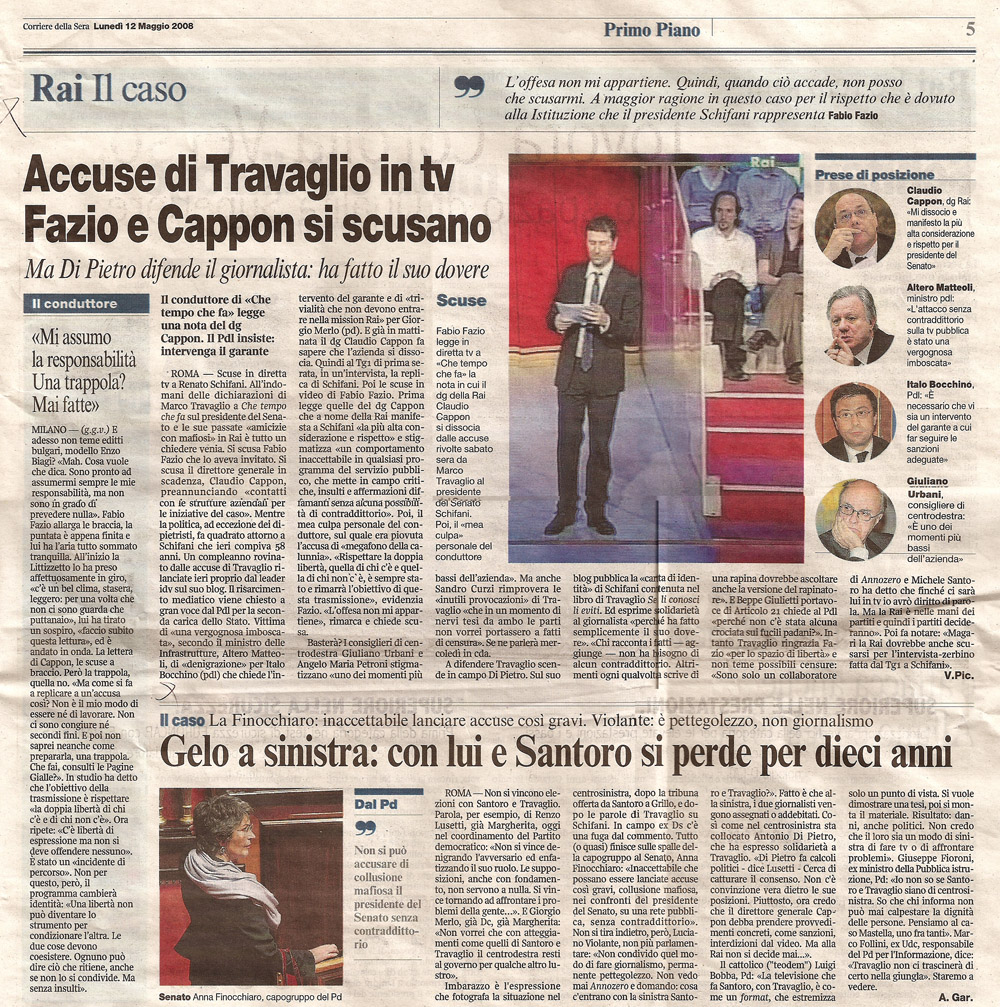 Accuse di Travaglio in tv, Fazio e Cappon si scusano