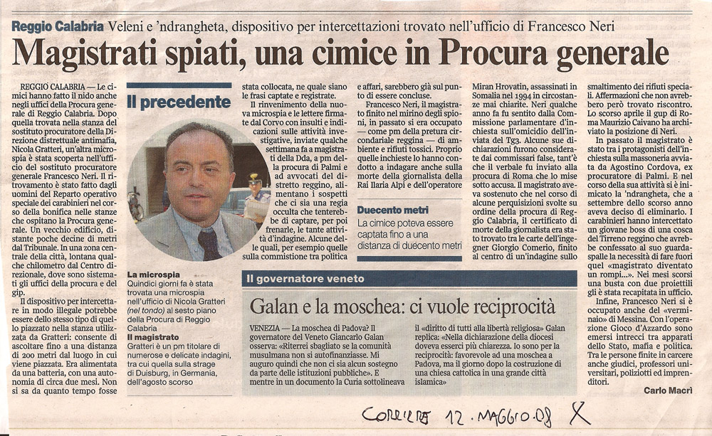 Magistrati spiati, una cimice in Procura generale