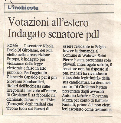 Votazioni all’estero. Indagato senatore pdl
