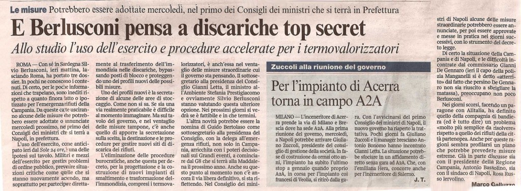 E Berlusconi pensa a discariche top secret