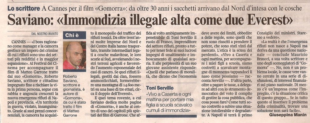 Saviano: «immondizia illegale alta come due Everest»