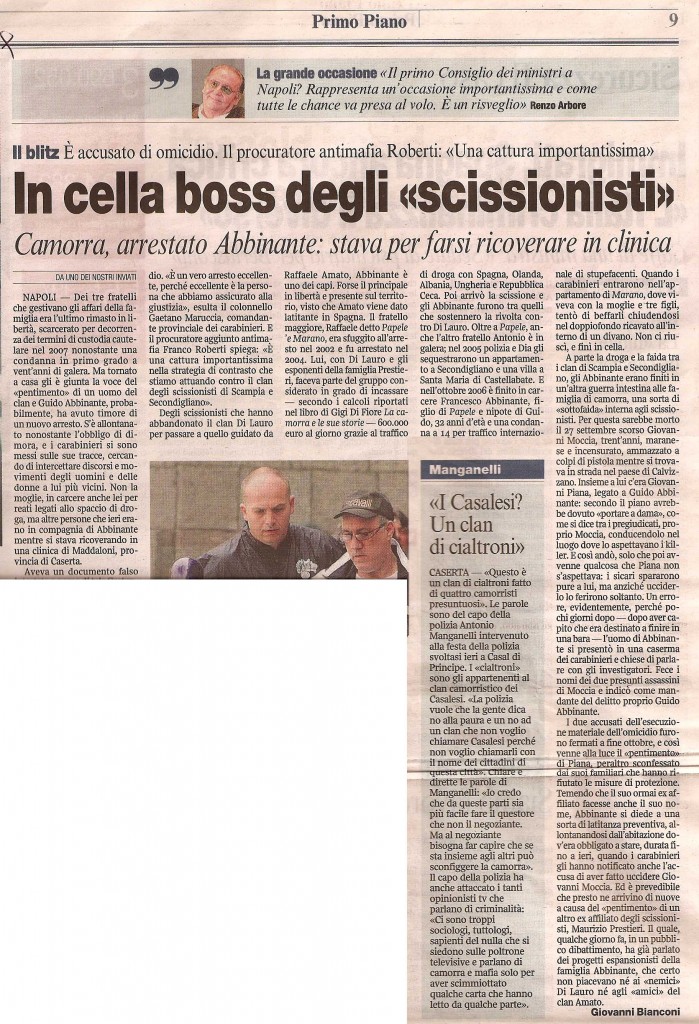 In cella i boss degli «scissionisti»