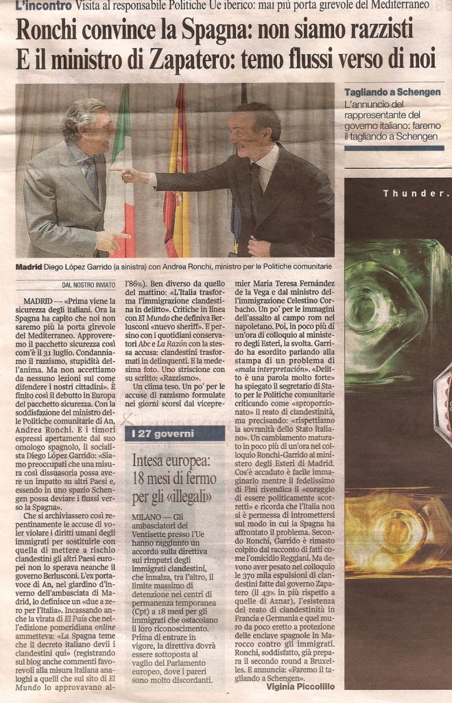 Ronchi convince la Spagna: non siamo razzisti. E il ministro: temo flussi verso di noi