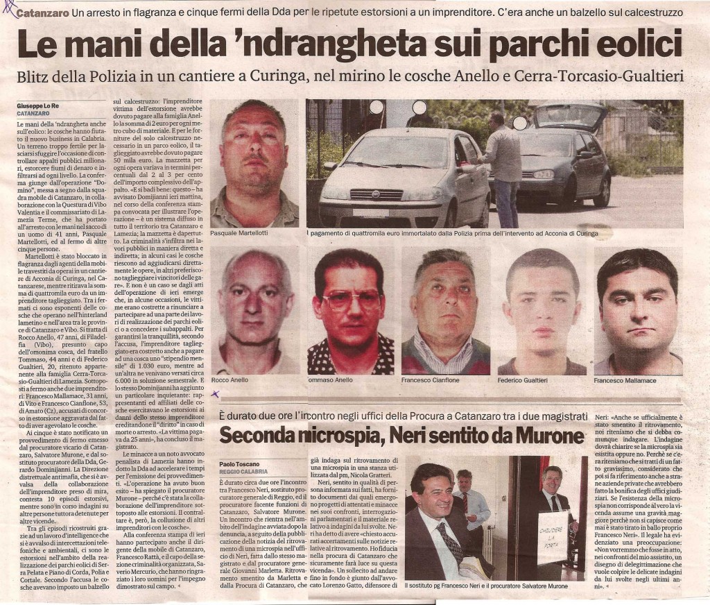Le mani della ‘ndrangheta sui parchi eolici