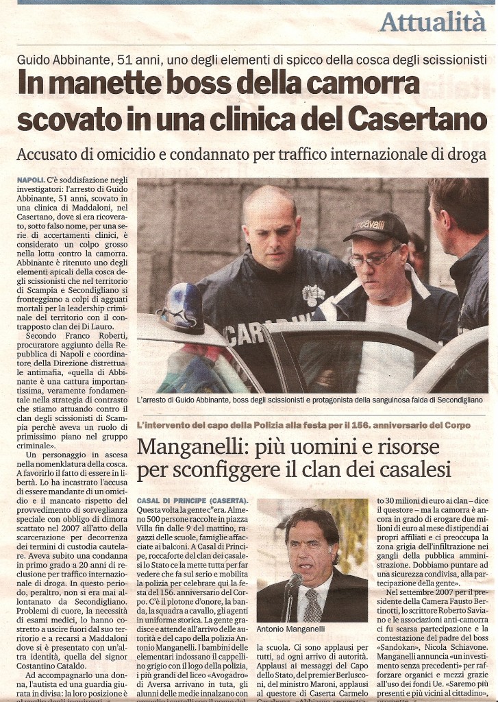 In manette boss della camorra scovato in una clinica del Casertano