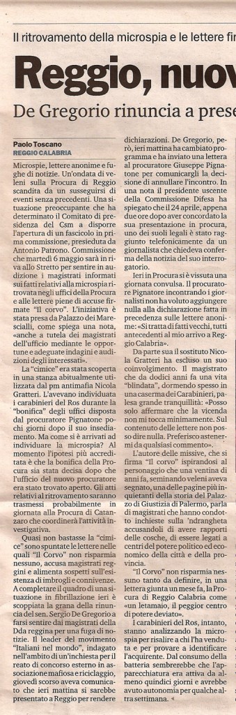 Reggio nuova ondata di veleni sulla procura