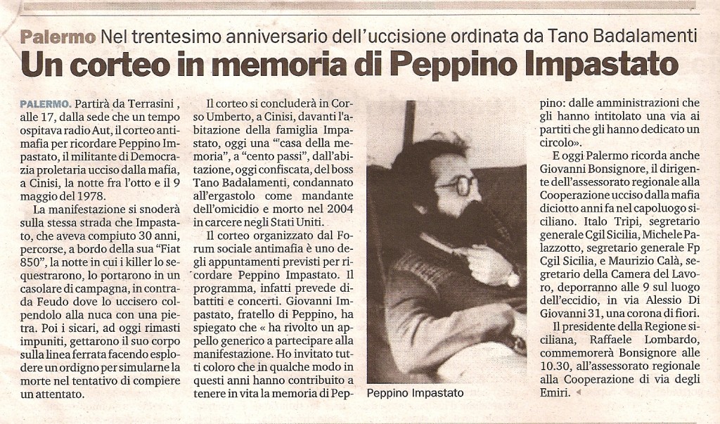 Un corteo in memoria di Peppino Impastato