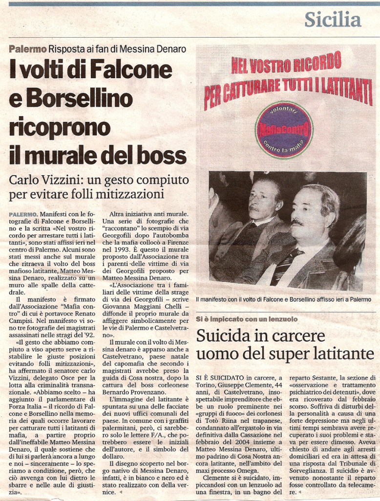 I volti di Falcone e Borsellino ricoprono il murale dei boss