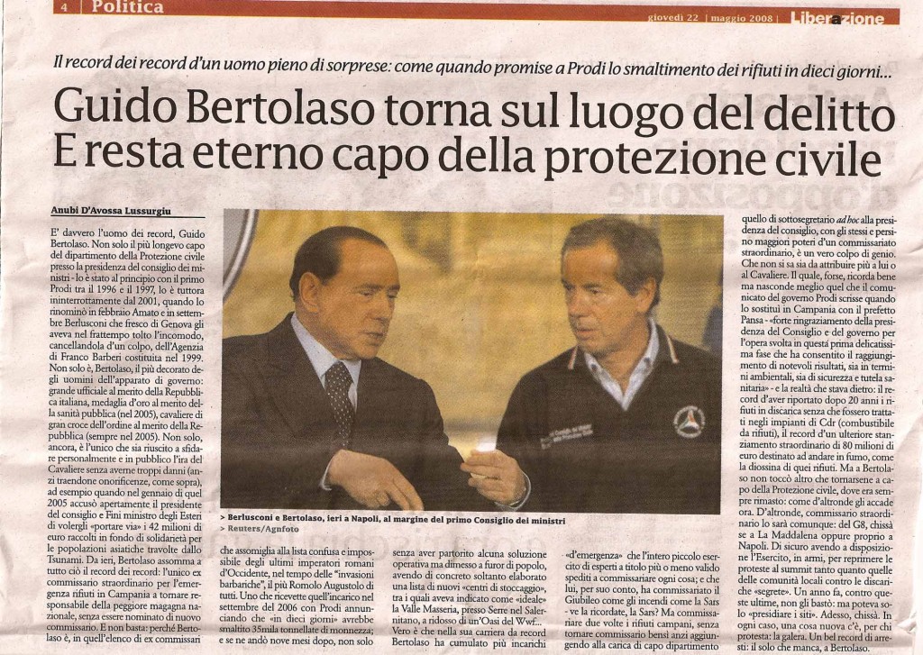 Guido Bertolaso torna sul luogo del delitto